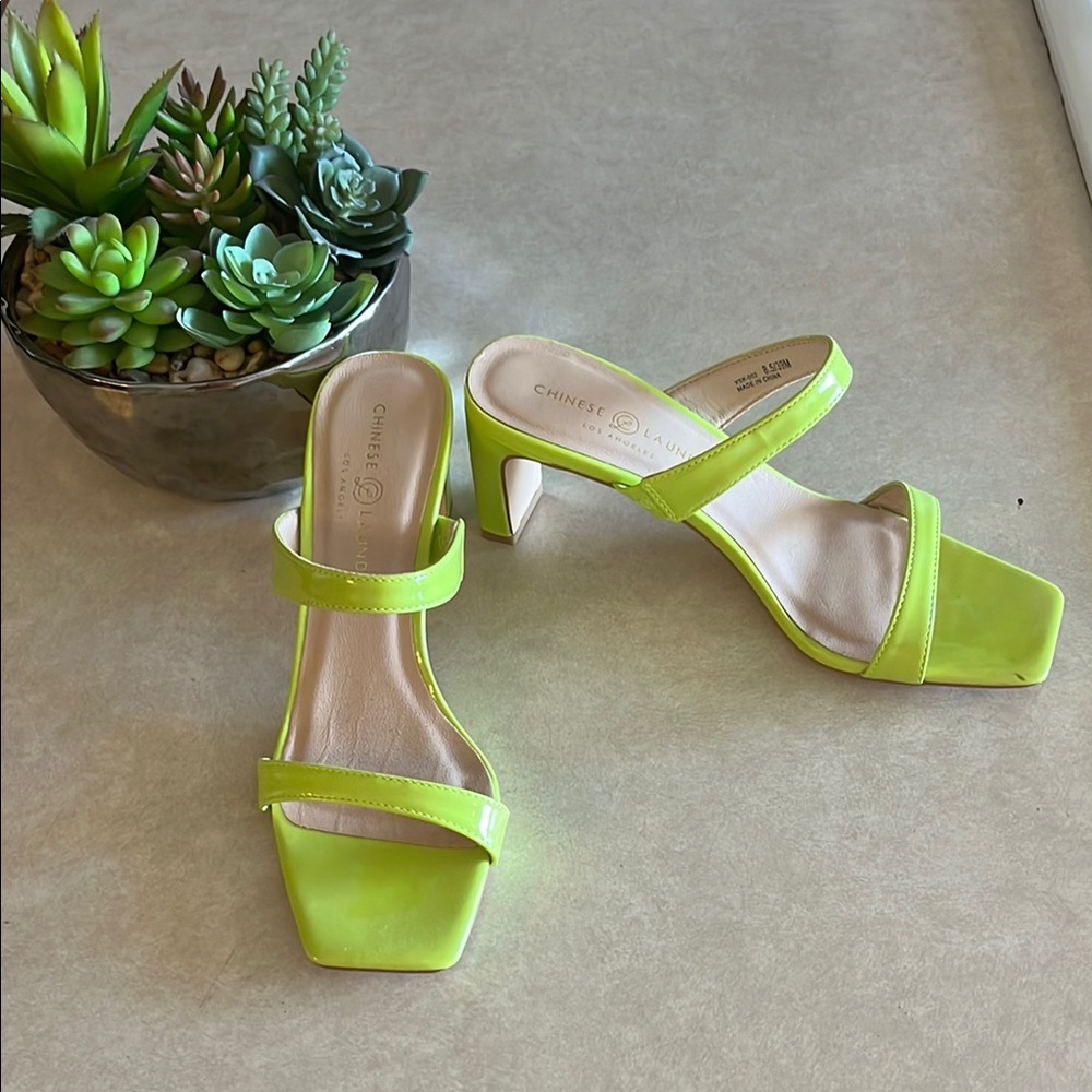 Chinese Laundry Neon Green Heeled Sandals